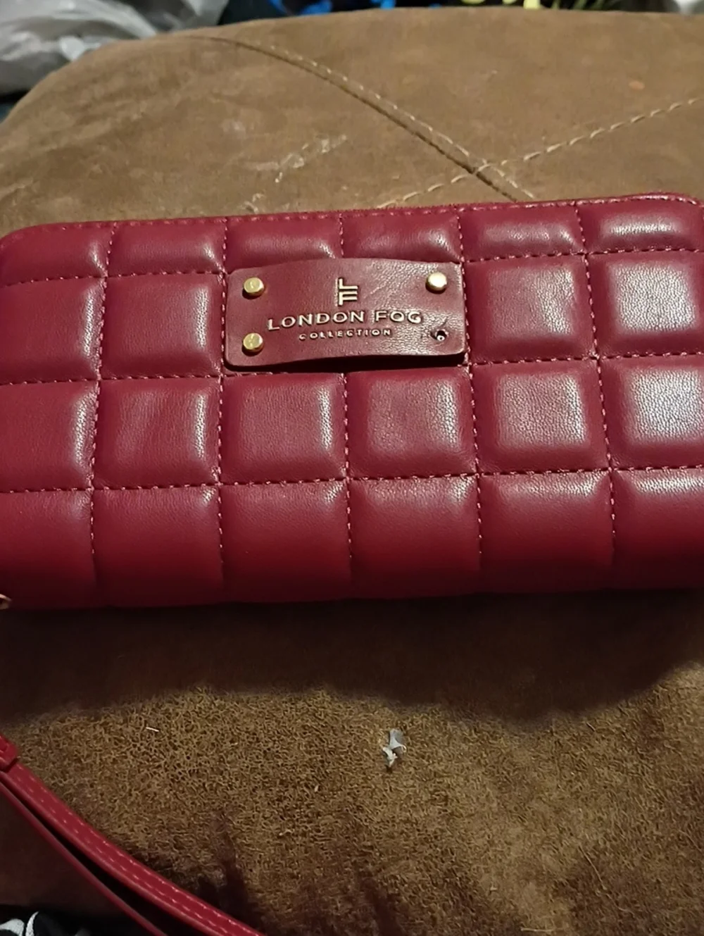 London Fog Quilted Wine Red Wallet Wristlet